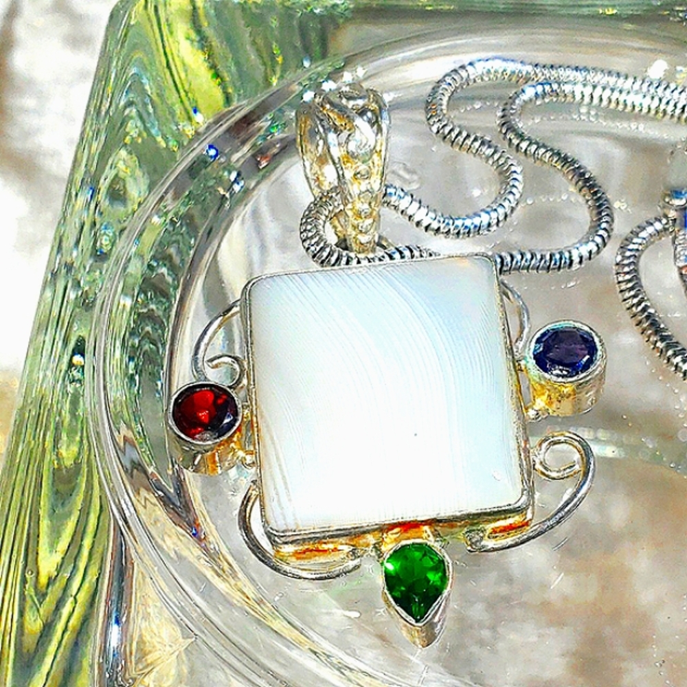 Multi-Gemstone Sterling Silver Pendant Necklace